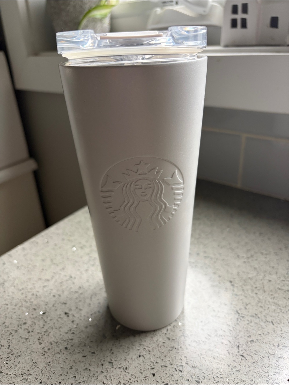 Starbucks Matte Light Gray Embossed Logo Travel Tumbler